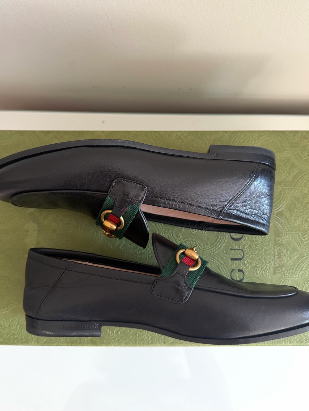 Gucci Black Leather Horsebit Web Stripe Loafers EU 35 - Picture 4 of 8
